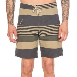 Patagonia | Wavefarer Fitz Stripe Basin Green activewear swim trunks | MENS 30"